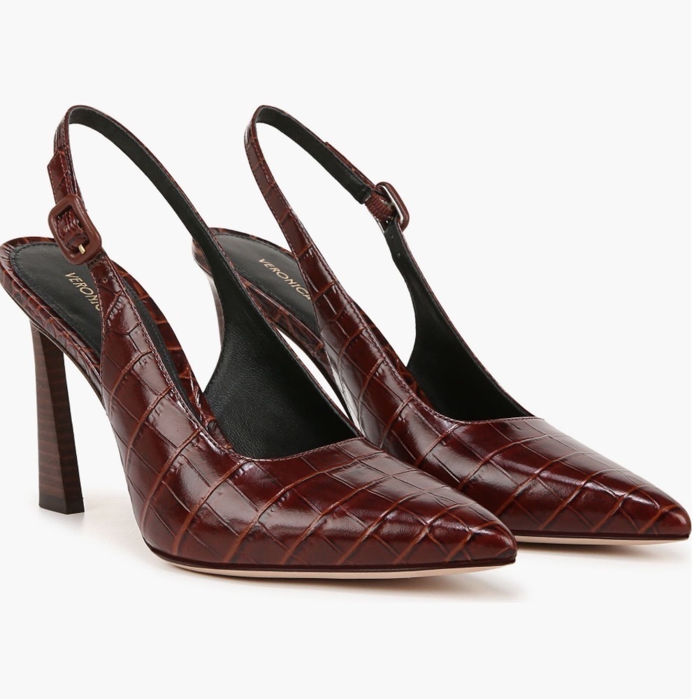 Veronica Beard Callie Croc Embossed Sepia Slingback Pumps Size 6 NWOB